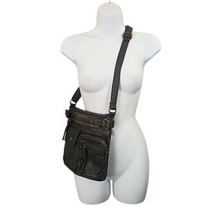 Montana West Black Crossbody Shoulder Bag Multi Pocket Vegan Faux Leather